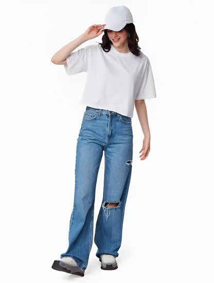 🤍 Effortless Chic – White Oversized Crop Top for Women!