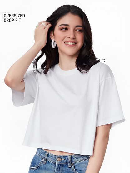 🤍 Effortless Chic – White Oversized Crop Top for Women!